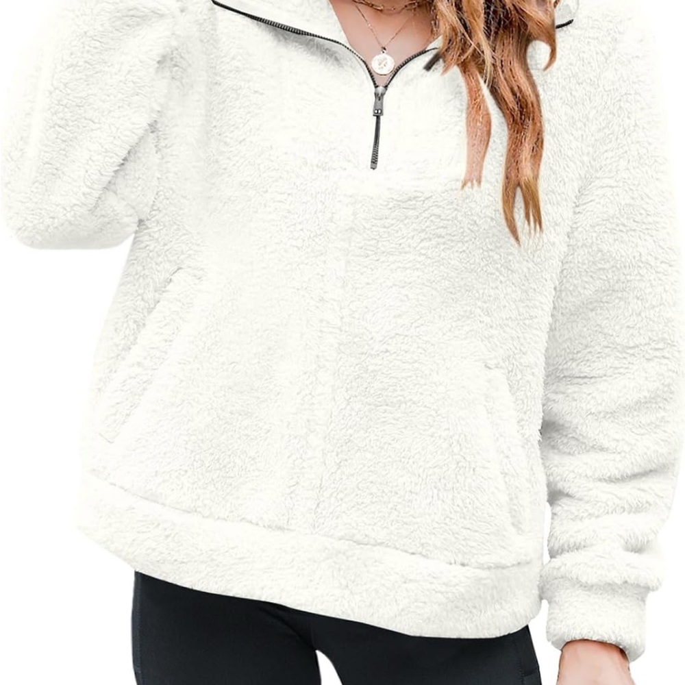 Cozy White Fleece Pullover - Small